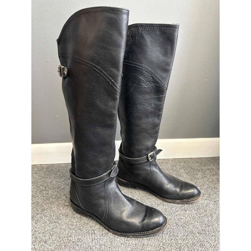 Frye Boots Dorado Size 6 Riding Black Leather Boots 77561 GY Welt Equestrian - Picture 1 of 10